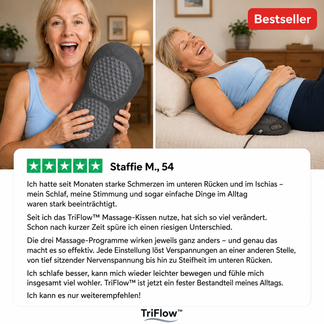 Tanui Triflow Massagekissen – Bedienung über die Tasten am Kabel